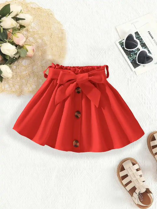 Casual Belted Skirt Red