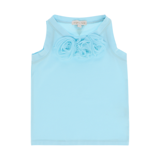 Ottilie Tulle Roses Top Aqua