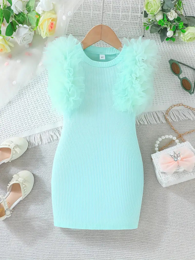 Tulle Sleeve Slim Bodycon Dress Mint