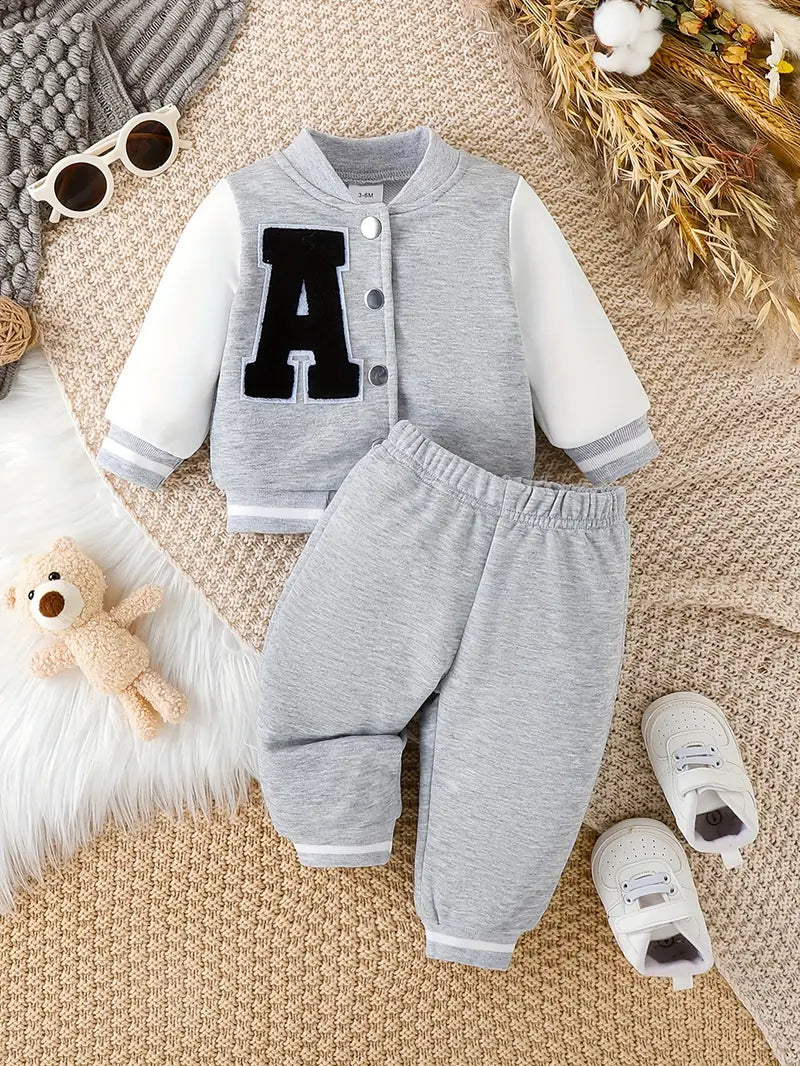 Trendy Baseball Coat & Trousers Grey