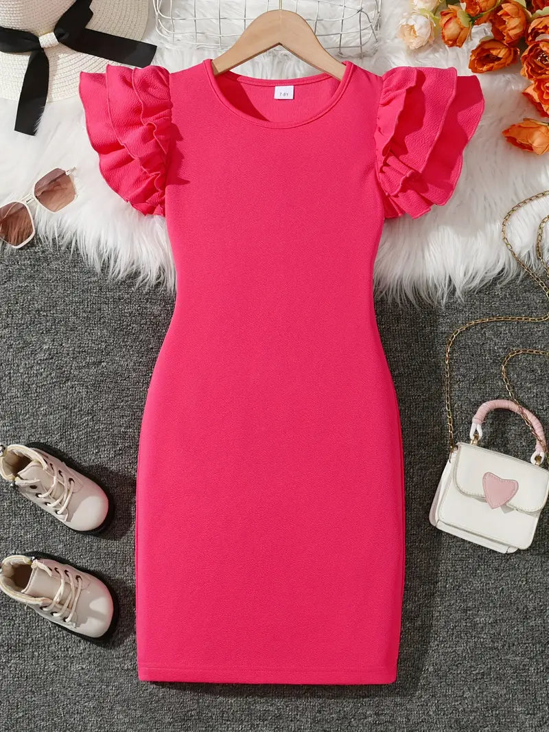 Casual Cap Sleeve Bodycon Dress Rose Red