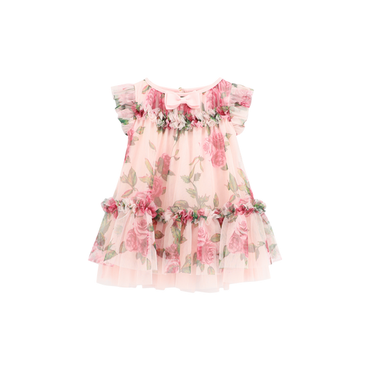 Rosebud Roses Tulle Baby Dress Pink