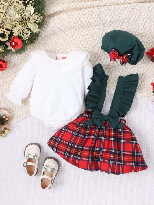 Little Divas Christmas Outfit White/Tartan