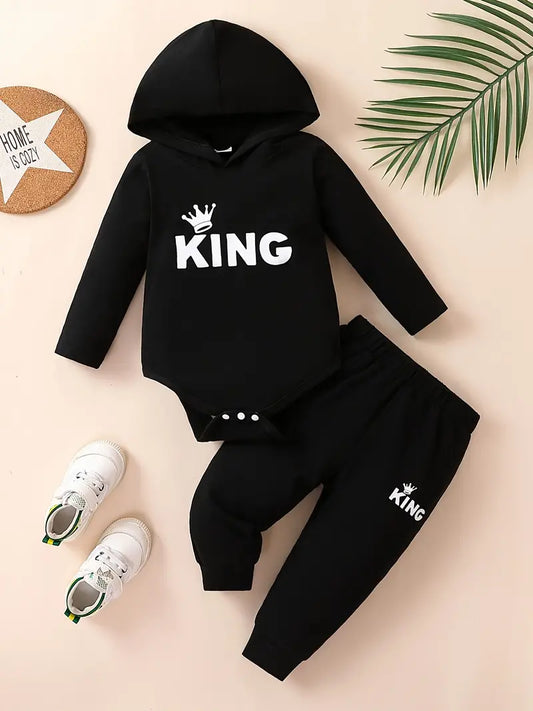 “King” Hooded Long Sleeve Outfit Black