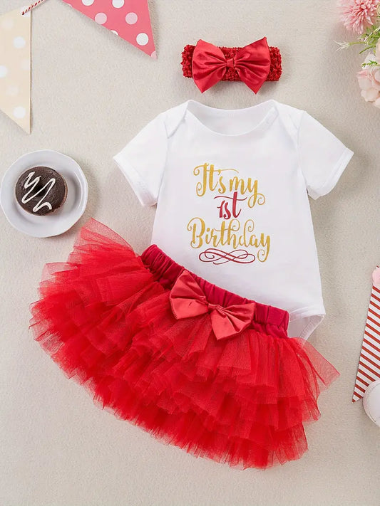 “It’s My 1st Birthday” Outfit Set Red