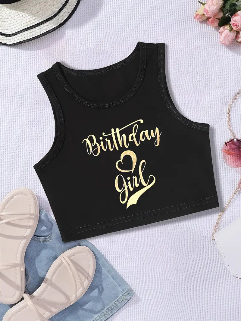 "Birthday Girl” Sleeveless Tank Top Black