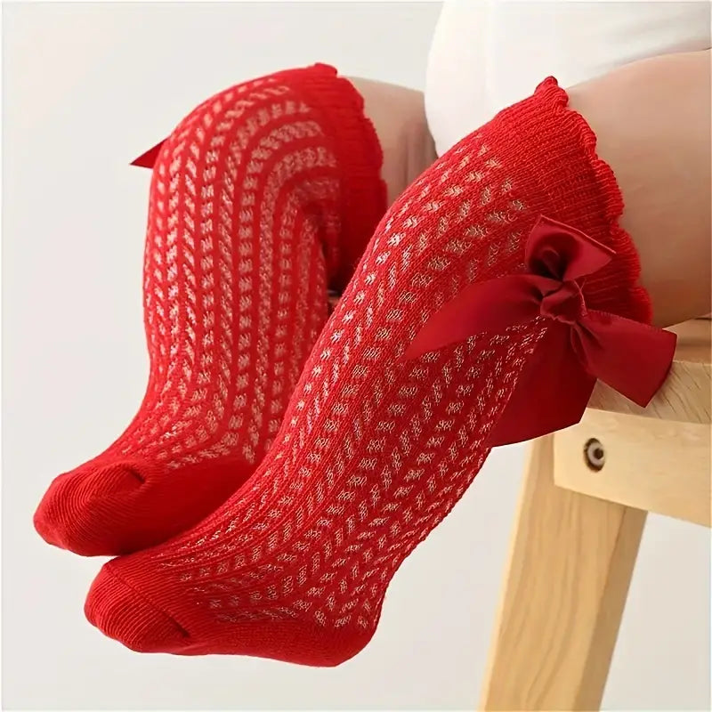 Bowknot Knitted Socks Red