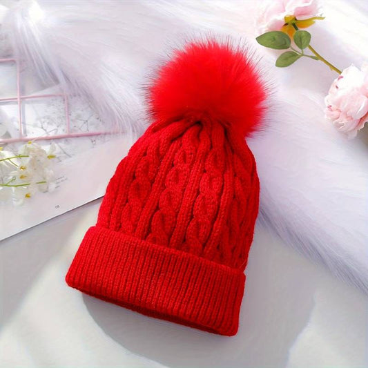 Ball Knitted Hat Red