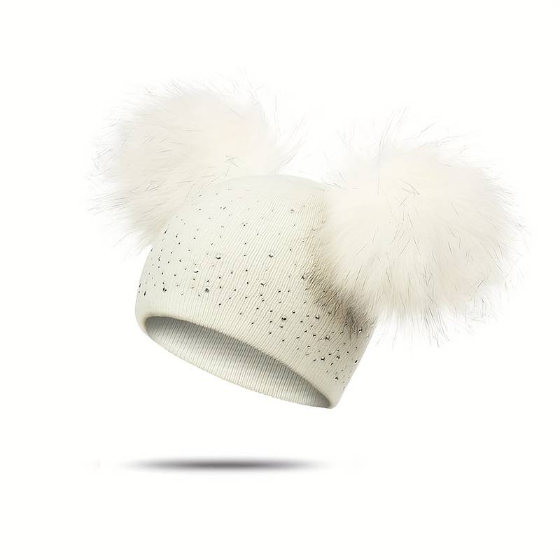 Diamond Pompon Beanie White