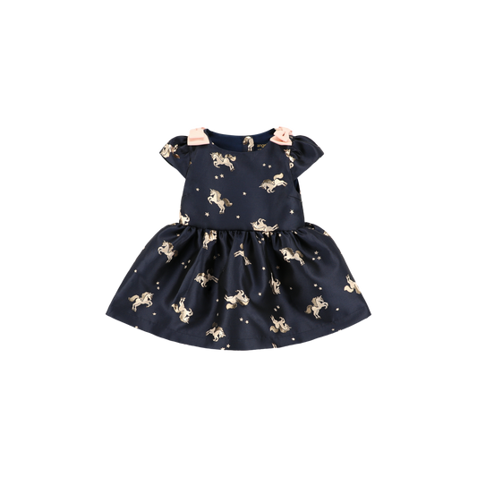 Oksana Jacquard Baby Dress Unicorn/Navy