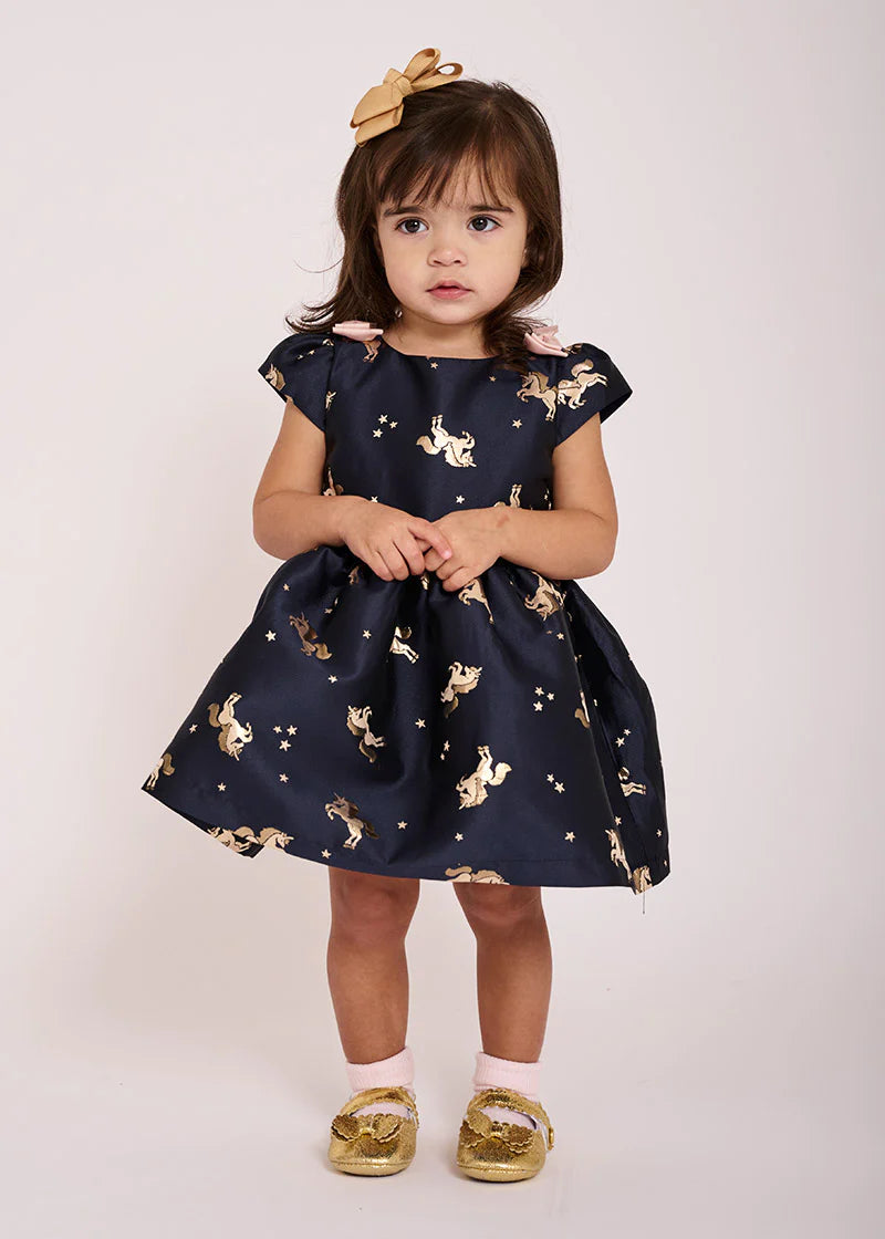 Oksana Jacquard Baby Dress Unicorn/Navy