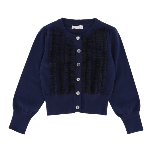 Izzy Tulle Ruffle Cardigan Navy