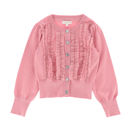 Izzy Tulle Ruffle Cardigan Tea Rose