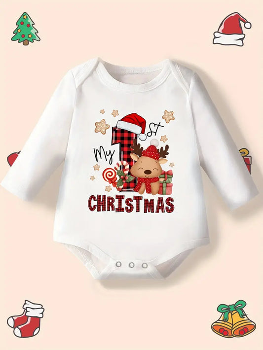 “It’s My 1st Christmas” Unisex Tartan Onesie White