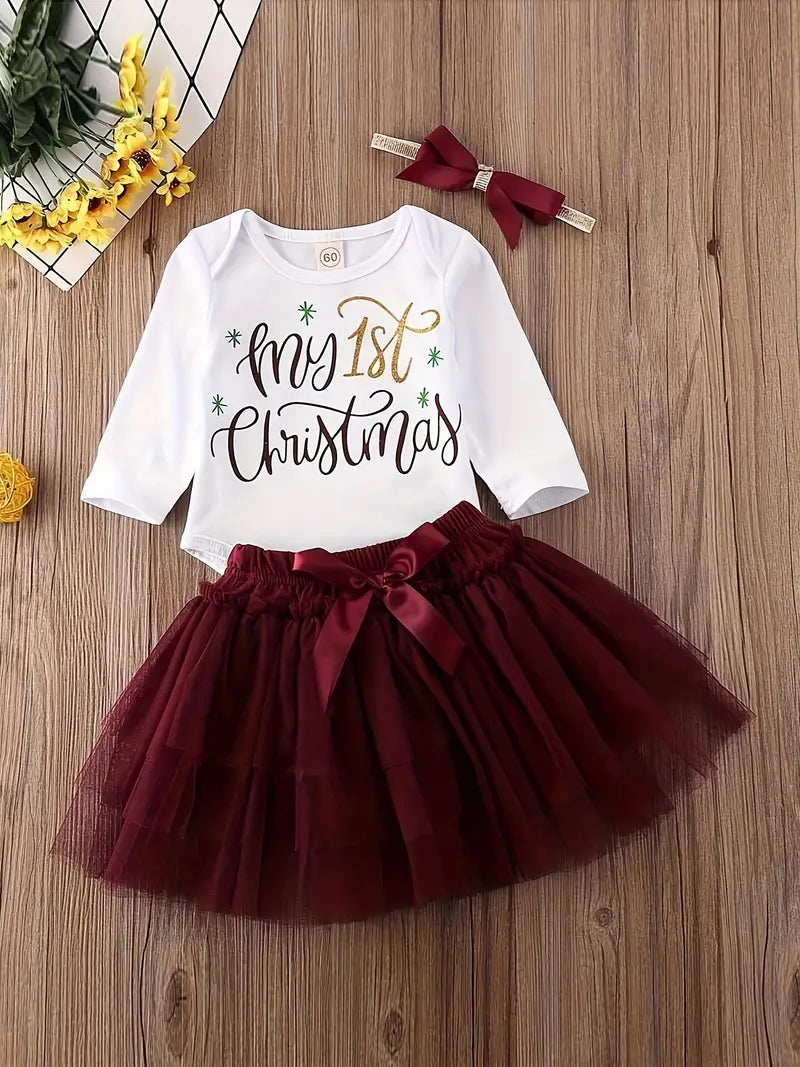 “My 1st Christmas” Tutu Outfit Burgundy