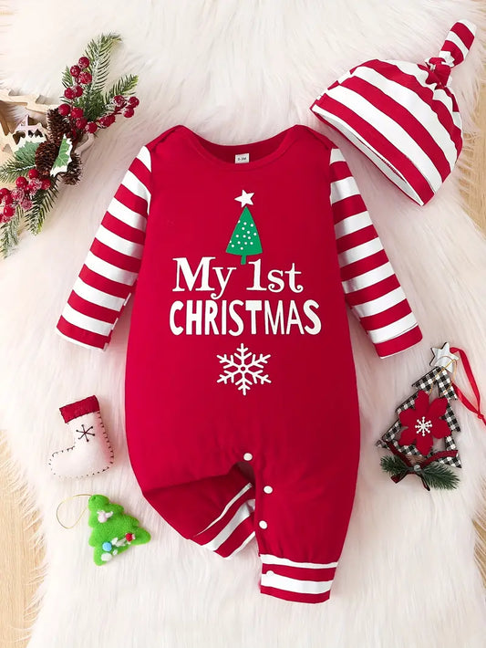 “My 1st Christmas” Unisex Romper Set Red