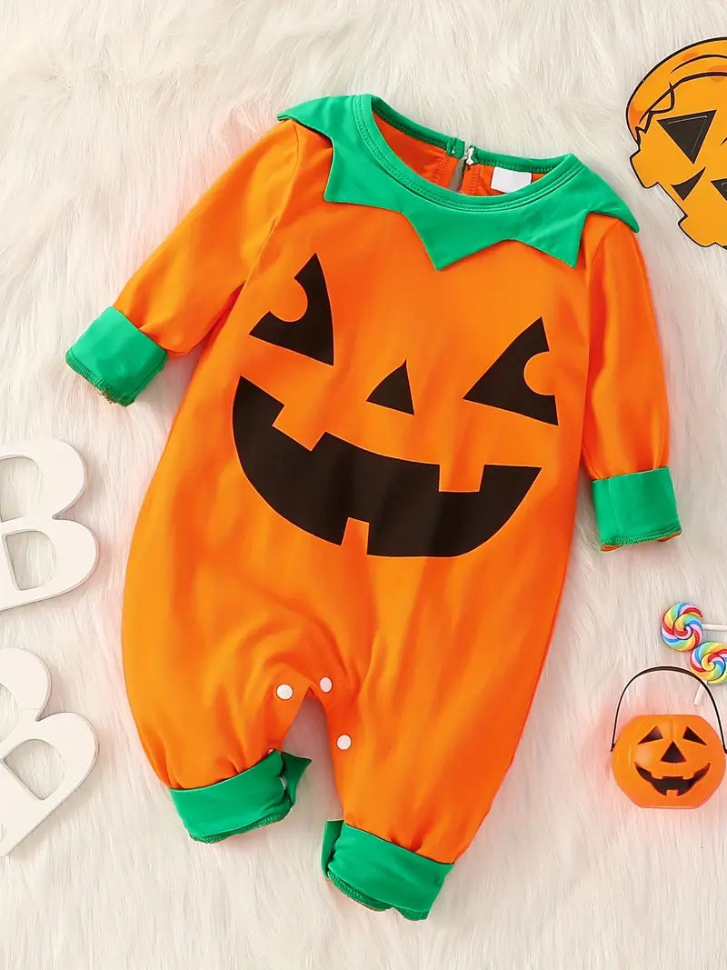 Unisex Halloween Pumpkin Romper Orange