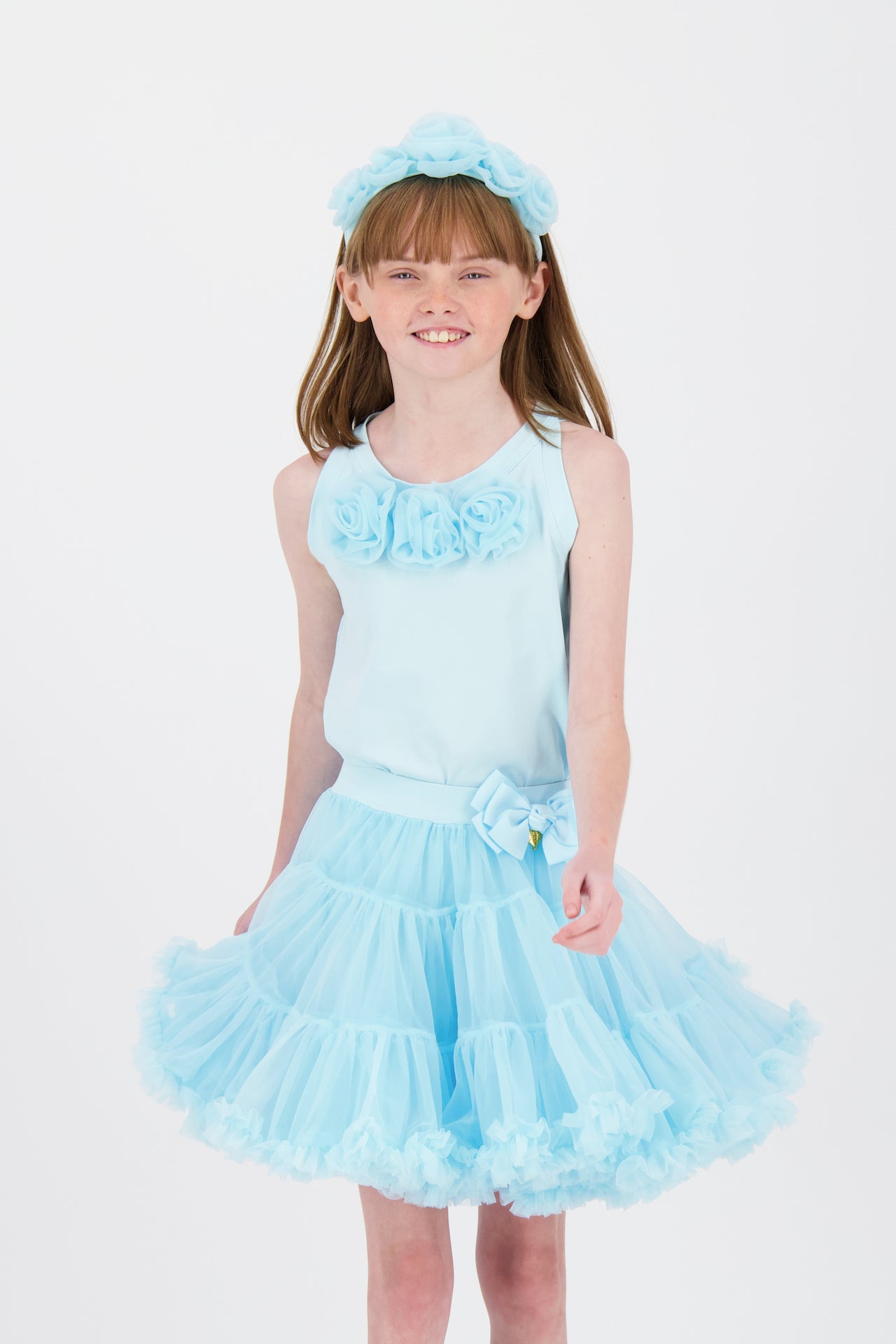 Ottilie Tulle Roses Top Aqua